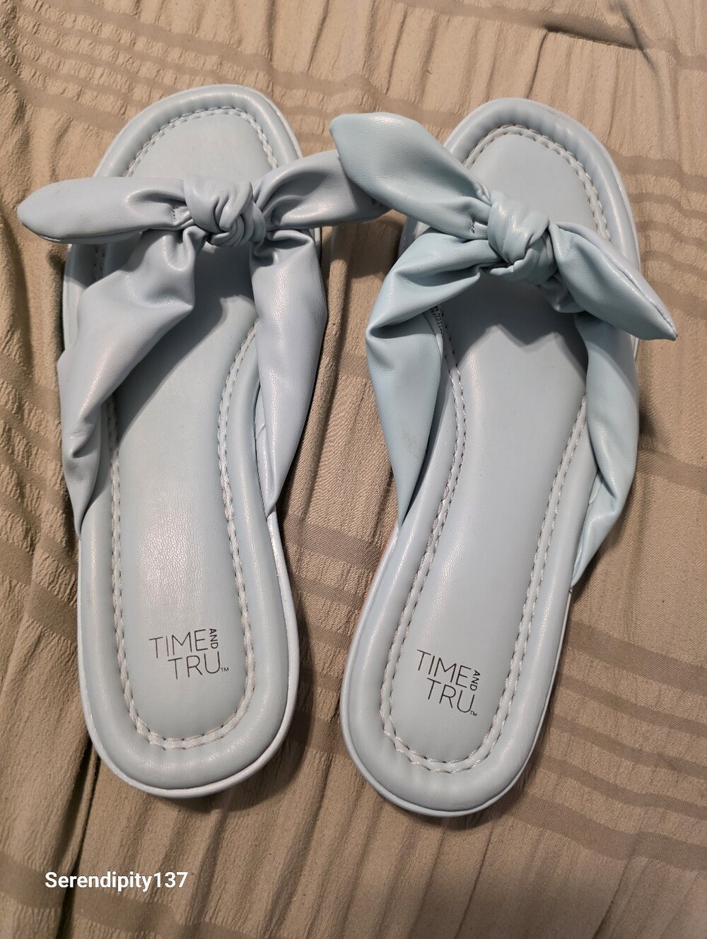 Time and Tru Light Blue Knot-Top Slide Sandals